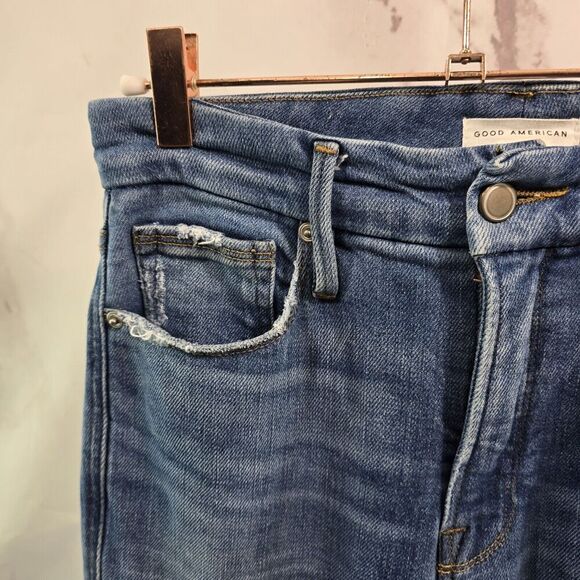 Good American Jeans Womens 2 Good Curve Straight Denim High Rise Crop Indigo - Picture 2 of 11